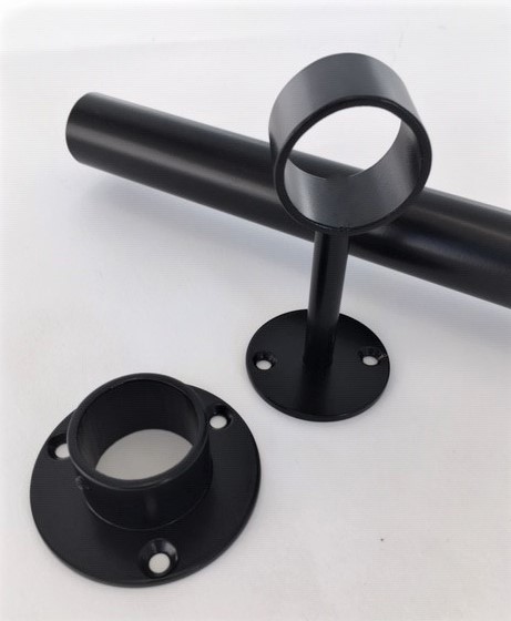 Garderobestang accessoires. Buis, rozet en verlengde buissteun.