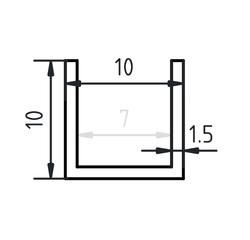 Aluminium U-profiel 10 x 10 x 10 x 15
