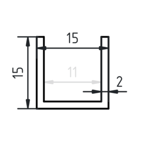 Aluminium U-profiel 15 x 15 x 15 x 2