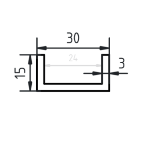 Aluminium U-profiel 15 x 30 x 15 x 3