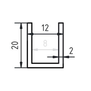 Aluminium U-profiel 20 x 12 x 20 x 2