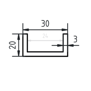Aluminium U-profiel 20 x 30 x 20 x 3