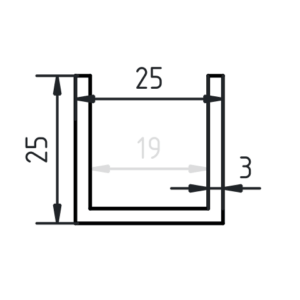 Aluminium U-profiel 25 x 25 x 25 x 3