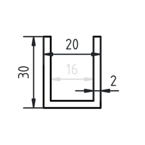 Aluminium U-profiel 30 x 20 x 30 x 2