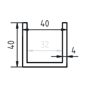 Aluminium U-profiel 40 x 40 x 40 x 4