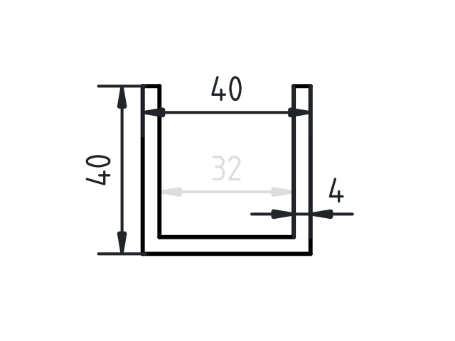 Aluminium U-profiel 40 x 40 x 40 x 4