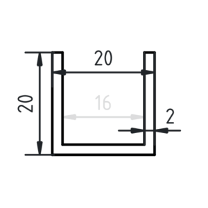 U-profiel staal 20 x 20 x 20 x 2