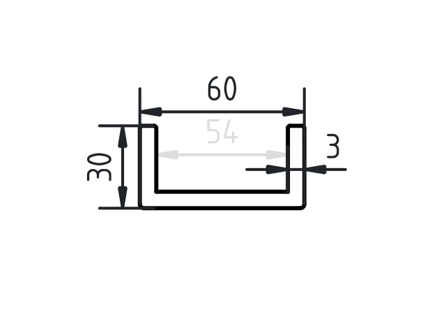 U-profiel staal 30 x 60 x 30 x 3