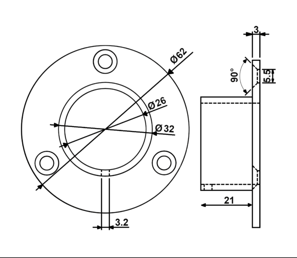 Flens-rozet Gun Metal Ø25 mm - Afbeelding 2